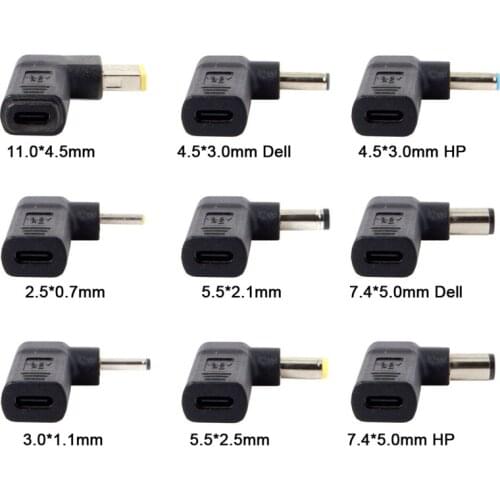 USB 3.1 Type C USB-C Female to DC 5.5 2.5mm /3.0*1.1 /7.4*5.0 Male Elbow angle Power Charge Adapter Connector 5.5mm/2.1mm Type-c