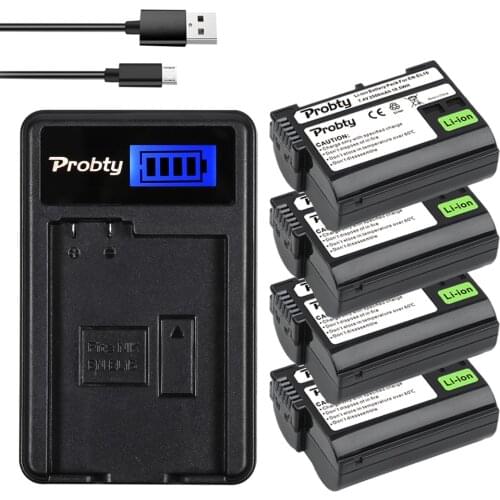 Probty 4pcs EN-EL15 EN EL15 ENEL15 Battery + LCD USB Charger For Nikon D7000 D7100 D800 D800E D600 D610 D810 D7200 V1 Camera