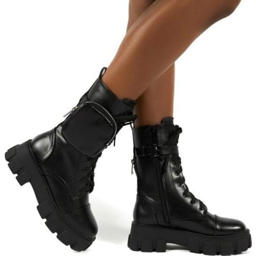 2021 woman shoes high heels sexy Chunky Boots Fashion Pocket Platform Boots Women Ankle Boots Female Sole Pouch Botas Mujer