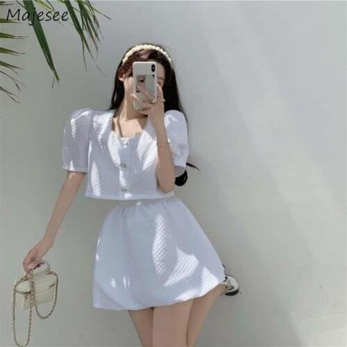 Women Sets Summer French Pure Sweet Casual Girlish Design Mini Button Chic Elegant Square Collar Outfit Holiday Vintage Clothing