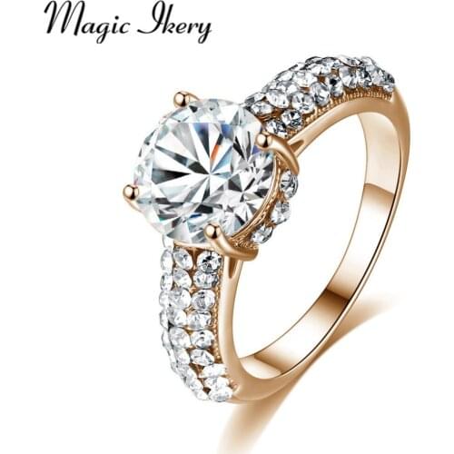 Magic Ikery Top Quality Fashion Zircon Ring Wedding Romantic Gold Color Rings Jewelry For Women Accessories MMR07
