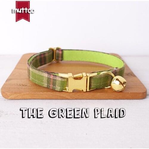 10pcs/lot MUTTCO retail with platinum high quality metal buckle collar for cat THE GREEN PLAID design cat collar 2 sizes UCC041B