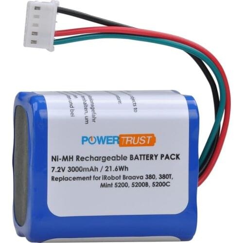3000mAh 7.2V Ni-MH 380T Vacuum Battery for IRobot Braava 380 380T Mint5200 5200B 5200C Floor Mopping Robots Batteries