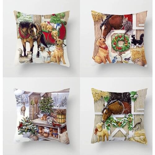 45cm Hand Christmas Cartoon Horse cat super soft polyester Cushion Cover and Sofa Pillow Case Home Decorative Pillow CoverTP482