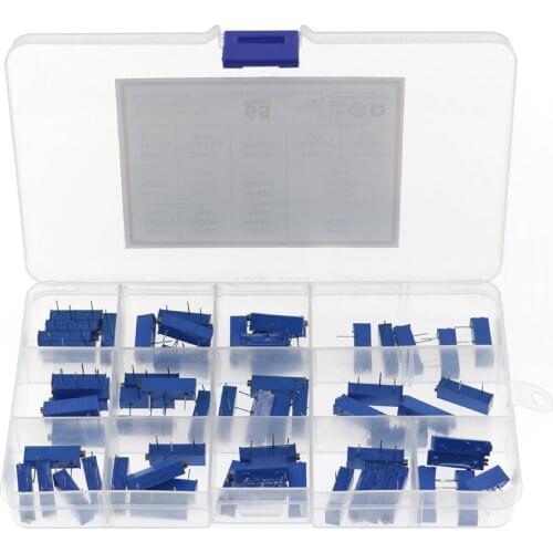 65pcs 3006P series 100R 500R 1K 2K 5K 10K 20K 50K 100K 500K multi-turn potentiometer Variable resistors With box set