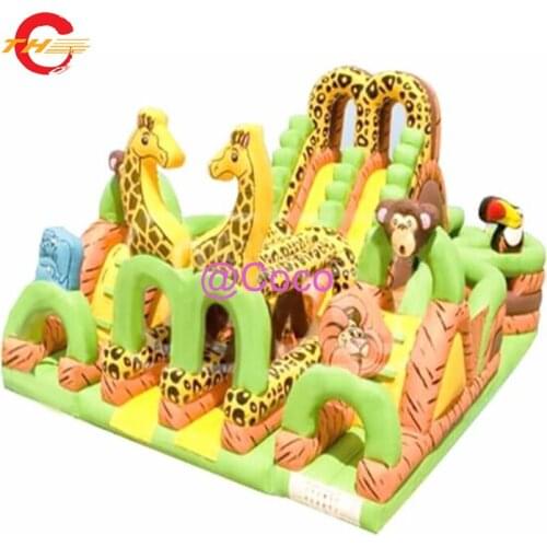 Free ship to sea port! 8x6m/26.5x20ft giraffe inflatable jumping house, zoo inflatable jumping tramplline with slide combos