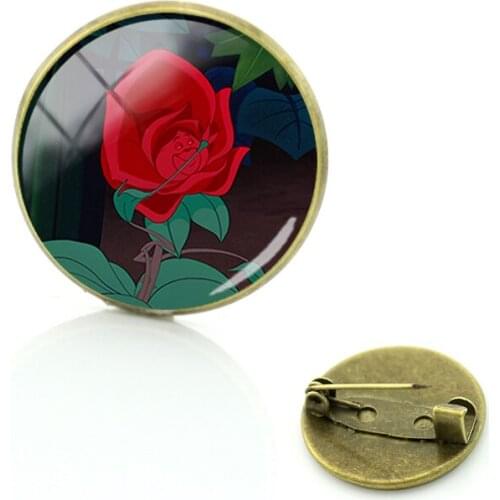 Disney Fashion New Pattern Brooch Alice In Wonderland Pin Round Glass Mens And Womens Fashion Vintage Boutique Jewelry