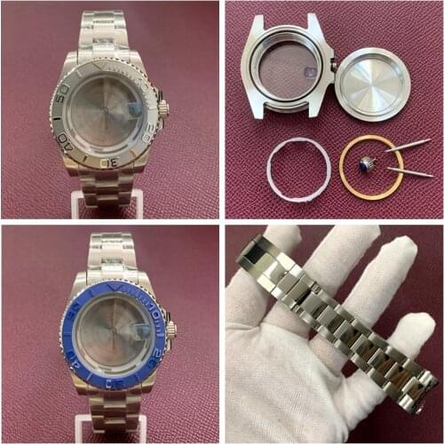 Stainless Steel Watch Case with Band 40mm Sapphire Mirror for Miyoda 8215 8205 Pearl 2813 2836 GMT 3804 Automatic Movement