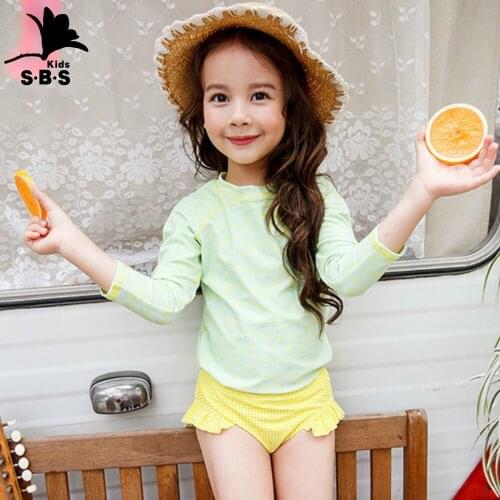 Childrens Swimsuit Girl Princess Cute Baby Split Long-sleeved Sunscreen Fresh Print Girls Swimsuit Kids Girl Swimwear 2 Pieces