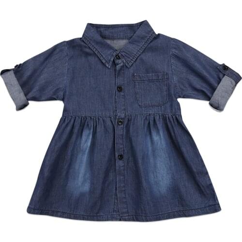 Kids Baby Girls Children Casual Denim Button Dress Party Wedding Pageant Formal Dresses