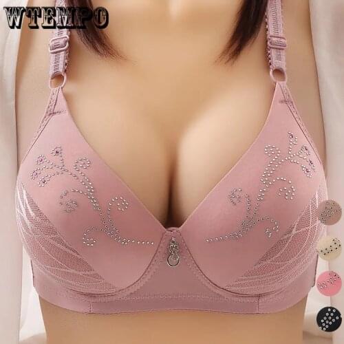 Women Push Up Bra Plus Size Underwear Seamless Gather Bras Pink 42 B C Thin Wireless Female Bralette Black Skin Floral Pendant