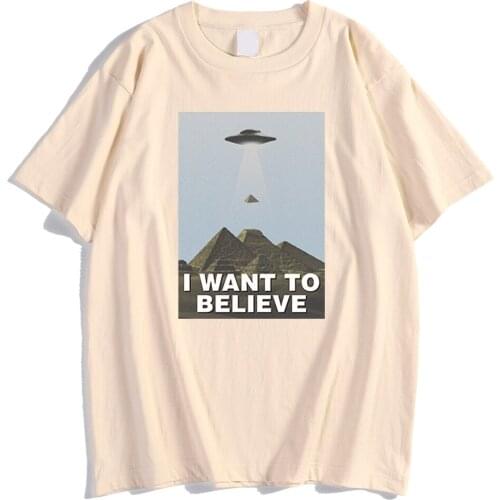 I Want To Believe Spaceship Extraterrestrial Print Man Tshirts Street Oversize T-Shirt Sport O-Neck T-Shirts Style Loose Men Top
