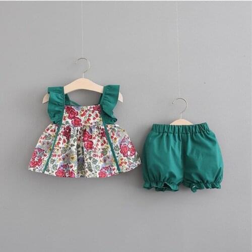 Girls' suits 2021 new summer clothes 0-5 years old baby fashionable western style childrens vest suspender clothes