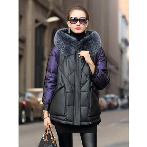 Real Leather Jacket Winter Coat Women Fox Fur Collar Warm Down Jacket Women Genuine Sheepskin Coat Chaqueta Mujer 619048