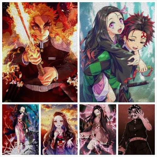 A4 22*30CM Demon Slayer Anime Printing Faux Leather Sheets for Decoration Sewing Litchi Leather Bag