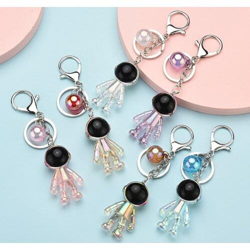 Cute Transparent Spaceman Keyring Ball Pendant Key Holder Girls Fashion Colorful Resin Acrylic Astronaut Keychain Dream Boy Gift