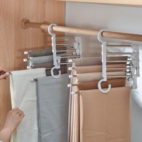 Multi-functional 5 in 1 Trouser Storage Rack Adjustable Pants Tie Storage Shelf Closet Stainless Steel Clothes Hanger