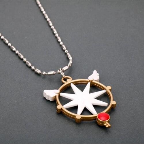 MQCHUN Anime Card Captor Cardcaptor Sakura KINOMOTO SAKURA Key Magic Star Wand Metal Crystal Cosplay Pendant Charm Necklaces