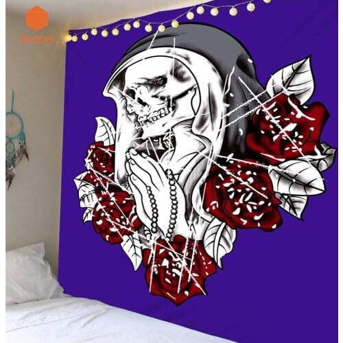 3D Skull Beads FloralTapestry Wall Hanging for Wall Decoration Polyester Carpet Boho Bedspread Multiple sizes Home Decorations
