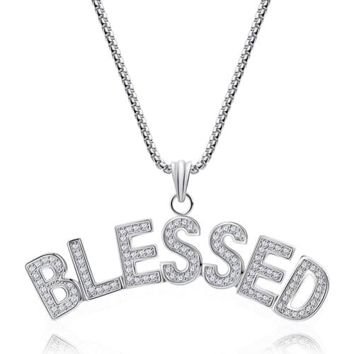 New Temperament Noble Pendant Necklace Letter "BLESSEND" Silver Copper Zircon Jewelry Wedding Party Necklace High Quality
