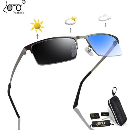 Photochromic Sunglasses Chameleon Lens Blue Light Blocking Mens Glasses for Computer Gaming Protection 1.56 Resin Lens