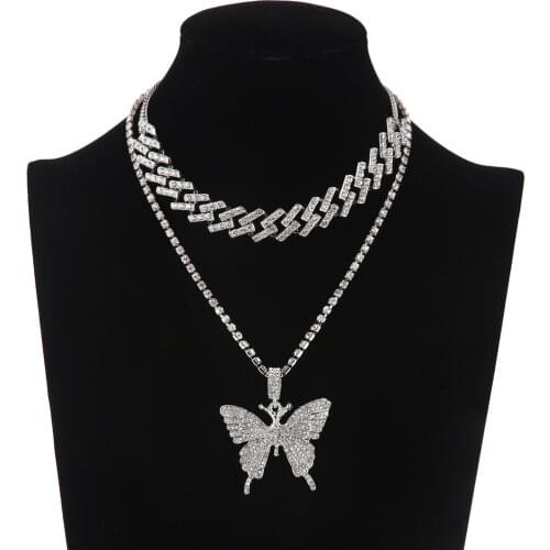 Butterfly Necklace Set Cuban Link Chain Choker Necklace Gifts for Women Butterfly Chains Pendant Jewelry