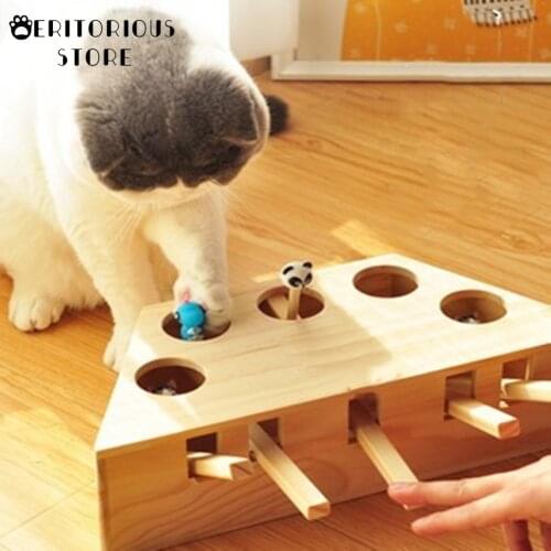 Interactive Cat Toy Catch Hunt Mouse Kitten Puppy Puzzle Funny Solid Wood Toys Indoor Huntint Scratch Toy Cats Supplies Pet Game