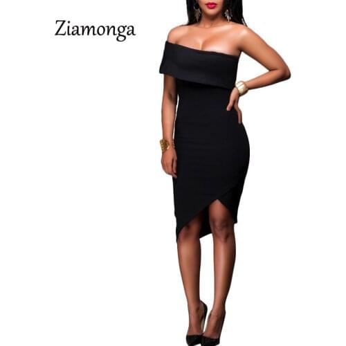 Ziamonga 2017 One Shoulder Dress Irregular Sheath Black Party Dresses Sexy Club Midi Bodycon Dress Bandage Summer Women Dresses
