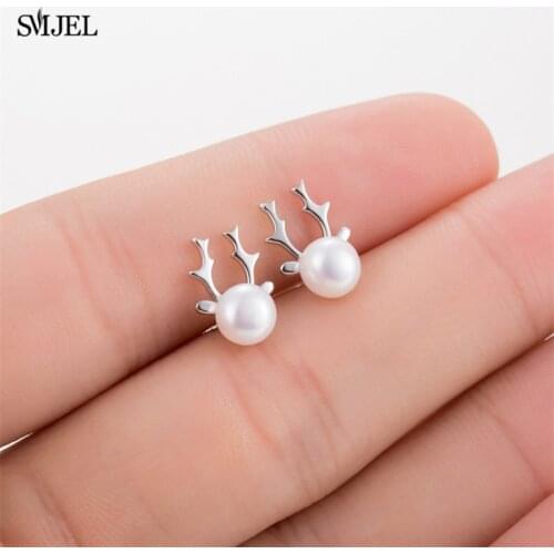 SMJEL Christmas Earrings Snowman Deer Pearl Stud Earring ElkTree Ear Jewelry Accessories Lovely Xmas Gifts for Women Girls 2019