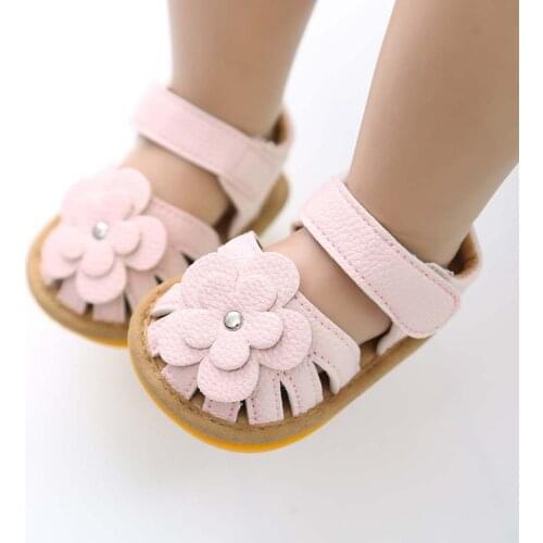 Soft Leather Baby Sandals Summer Baby Boys Girls Sandals Soft Non-Slip Rubber Sole Flower Flat Walking Shoes Kids Girls Sandals