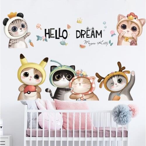 Removable wall sticker cute kitten cartoon self adhesive painting childrens room kindergarten Wall Sticker