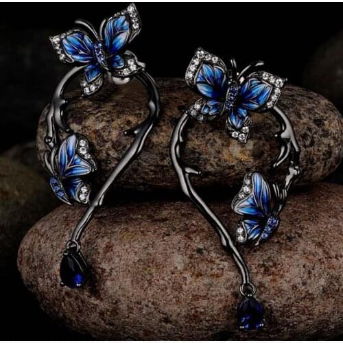 Silver Colour Earrings For Women Genuine Blue Butterfly Earrings Glamorous Fashion Jewelry Handmade Enamel Ear Studs
