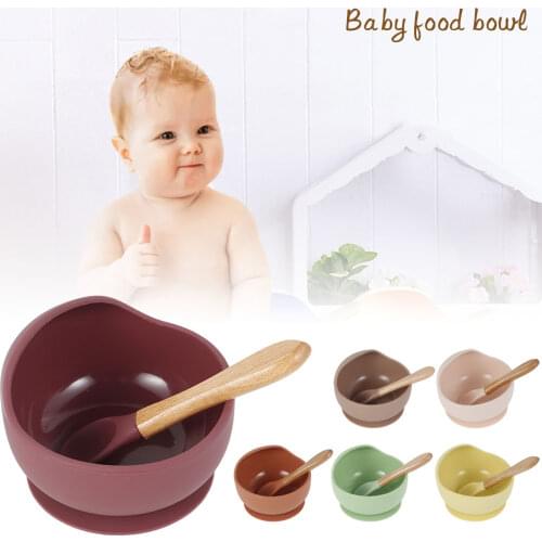1 Set Baby Feeding Bowl Silicone Tableware Waterproof Spoon Non-Slip Crockery BPA Free Silicone Dishes for Baby Bowl Baby Plate