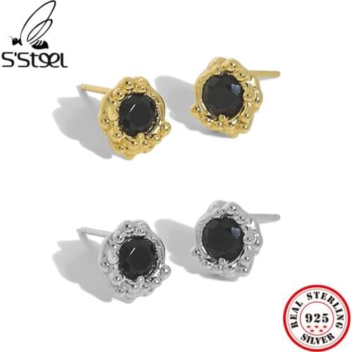 SSTEEL Korean Design Versatile Zircon Texture 925 Sterling Silver Stud Earring Gift For Women Luxury Fine Accessories Jewellery