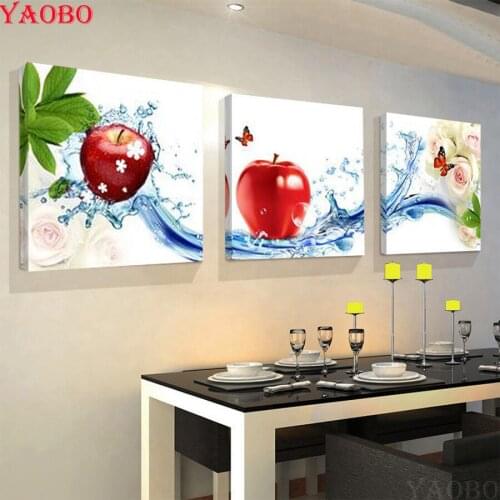 Triptych Diamond Painting still life DIY Diamond Embroidery Apples 5D Cross Stitch Square Full Drill Rhinestones Mosaic Kitchen