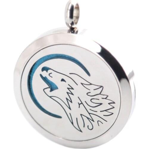 Wolf Aromatherapy Essential Oil Surgical Stainless Steel Perfume Diffuser Locket Necklace Pendant Free 20pcs Pads