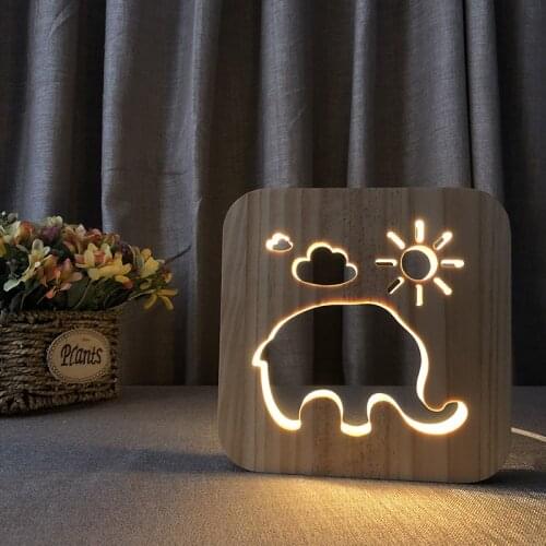 Hollow Out Carving Elephant Sun 3D LED Table Lamp Animal Warm White Night Lights Bedroom Decortaion