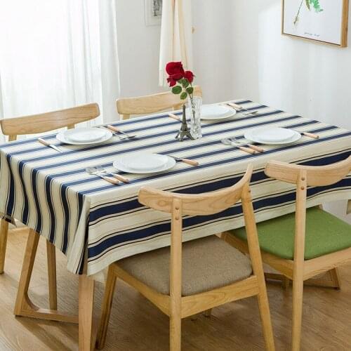 High Quality Modern minimalist cotton thick canvas tablecloth blue striped table cloth