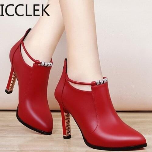 Womens Shoes High Heel Women Martin Boots Autumn 2020 New Pointed Female Stiletto Black Ladies Fashion Boots Leather Shoes