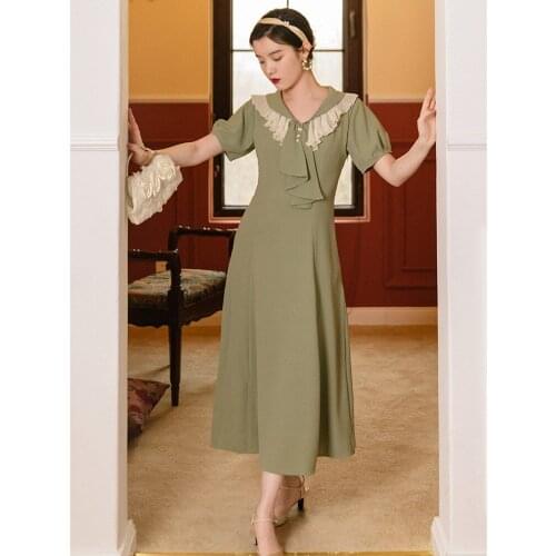 Women Mori Retro Chic Cute Bow Tie Ruffled Doll Collar Vestido Summer French Retro Bodycon Temperament Midi Dress