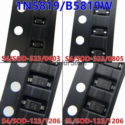 100pcs 1N5819W 1206/0805/0603 S4/SL SOD123/323/523 B5819WS IN5819 schottky barrier diode