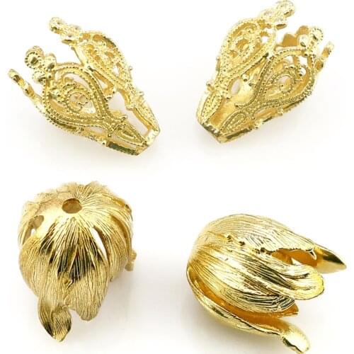 12X Copper Filigree Metal Hollow Flower Spacer Beads End Caps Pendant DIY Charms Connectors Jewelry Findings