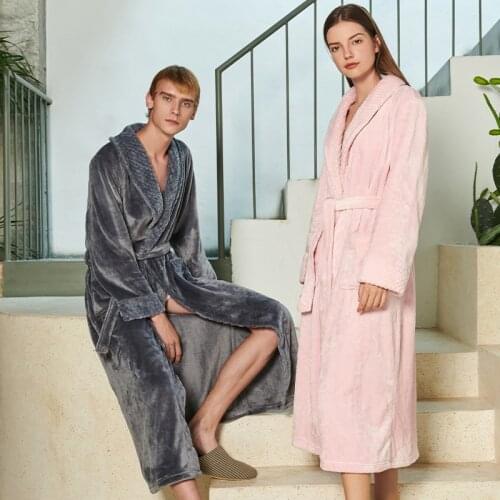 186 Coral Fleece Nightgown Homewear Flannel Women Robe Winter Warm Sleepwear Kimono Bathrobe Gown Women Nightwear Men Robes