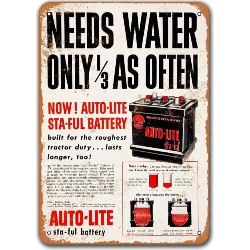 1953 Auto-Lite Car Batteries Tin Metal Signs Vintage Cars, Sisoso Plaques Poster Pub Bar Retro Wall Decor