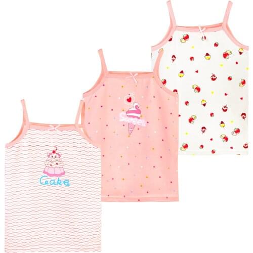 3pc Girls T-Shirt Cotton Summer Sleeveless T Shirt Kids Children Clothes Tank Tops Vest Pink White Sweet T-shirts for Girls Teen