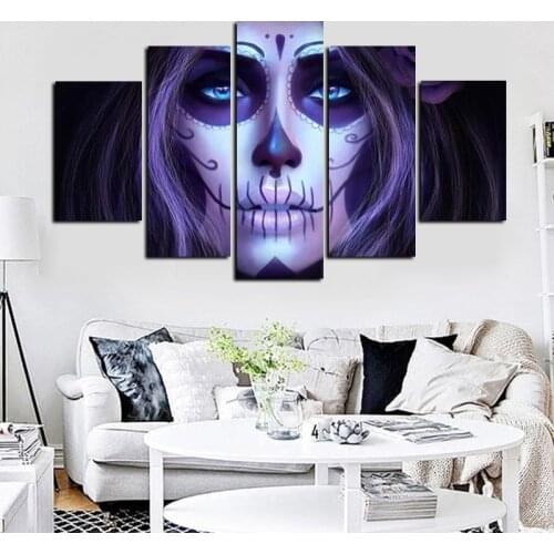 5Panel HD Print Abstract Sugar Skull Day of Dead Modular Wall Painting Canvas Art Wall Picture Poster for Living Room Cuadros