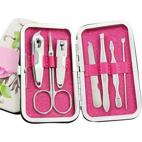 7 Pcs/Set Professional Nail Clippers Cuticle Nipper Pedicure Manicure Cleaner Ear Picker Kit Case Beauty Tool Home Essential