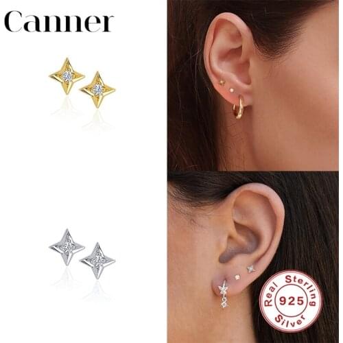 Canner 925 Sterling Silver Stud Earrings For Women Bling Star Earings Crystal CZ Piercing Jewelry pendientes plata 925 Aretes W5