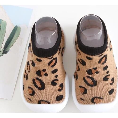Baby Girls White Leopard Print Non-slip Shoes Knit Boots For Newborns Unisex Toddlers Slippers Boys Breathable Infant Cozy Shoe