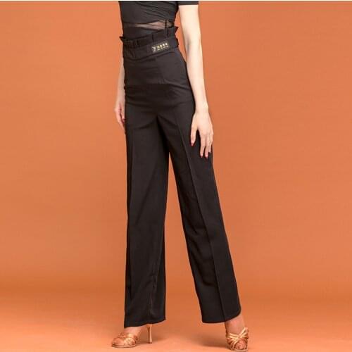 Black Ballroom Dance Pants Women Latin Practice Wear Modern Dancewear Tango Dance Outfit Stage Costume Wide Leg Pants JL3337
